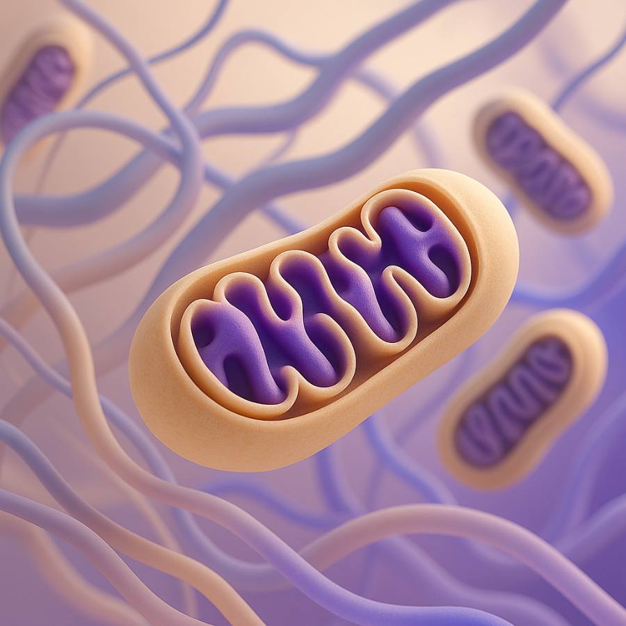Render 3D: mitochondria — parametry metaboliczne